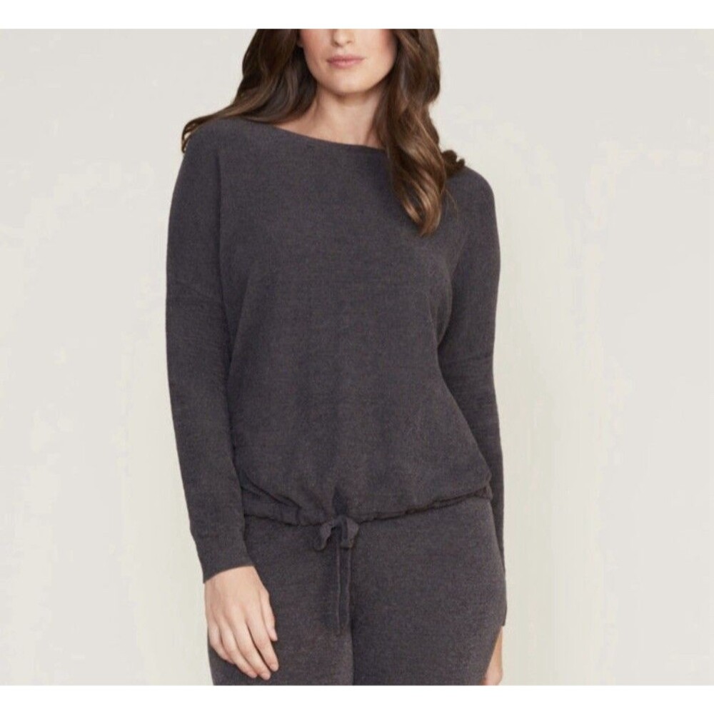 Barefoot Dreams CozyChic Ultra Lite Slouchy Sweater in Carbon sz S Drawstring